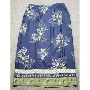Alfred Dunner A-Line Skirt Womens 12 Navy Blue Green Floral Rayon Zipper Back